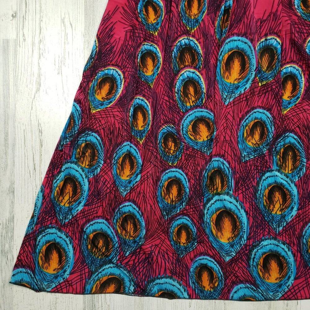 NWT Golden Butterfly Red Peacock Print Smocked Sleeveless Sundress Size Large - Picture 3 of 9